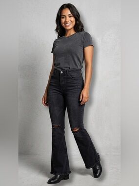 Lover Brand Distressed High-Rise Flare Jeans in Black - Size L 31” Waist